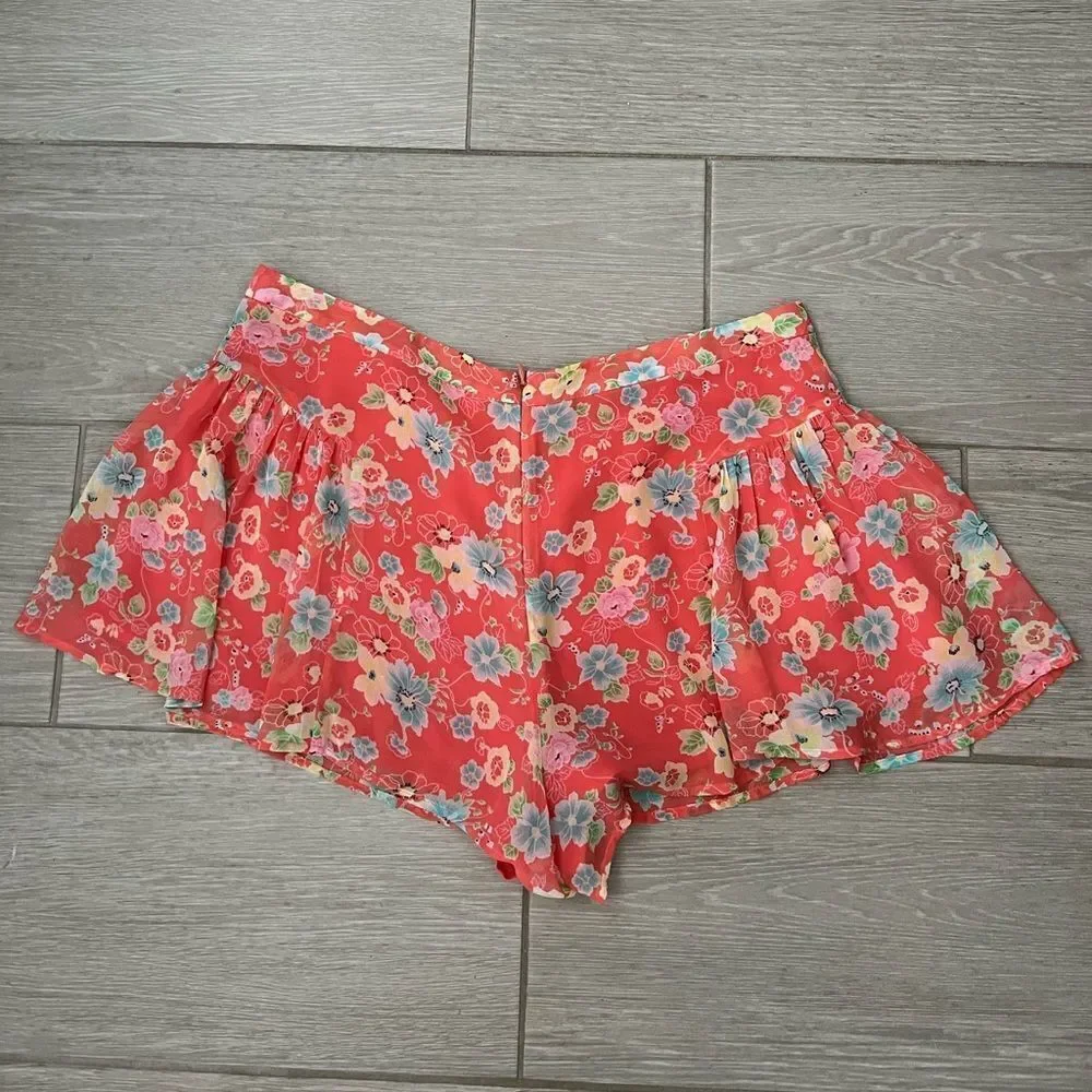 Free People Floral Pleated Coral Shorts Skort 8
